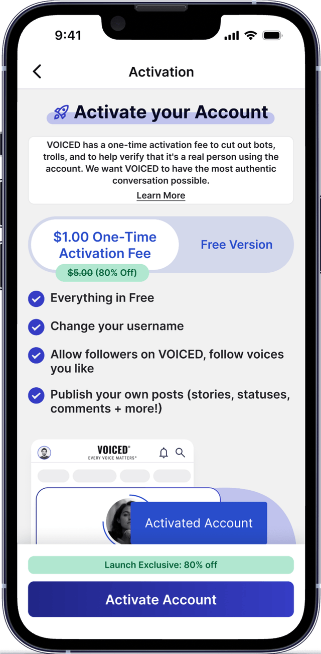 avoiced one time activation fee